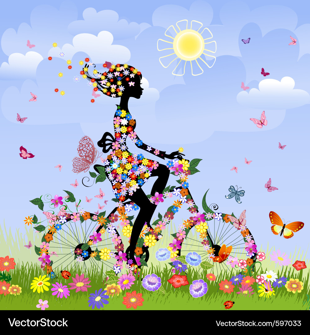 Flower bike girl Royalty Free Vector Image VectorStock
