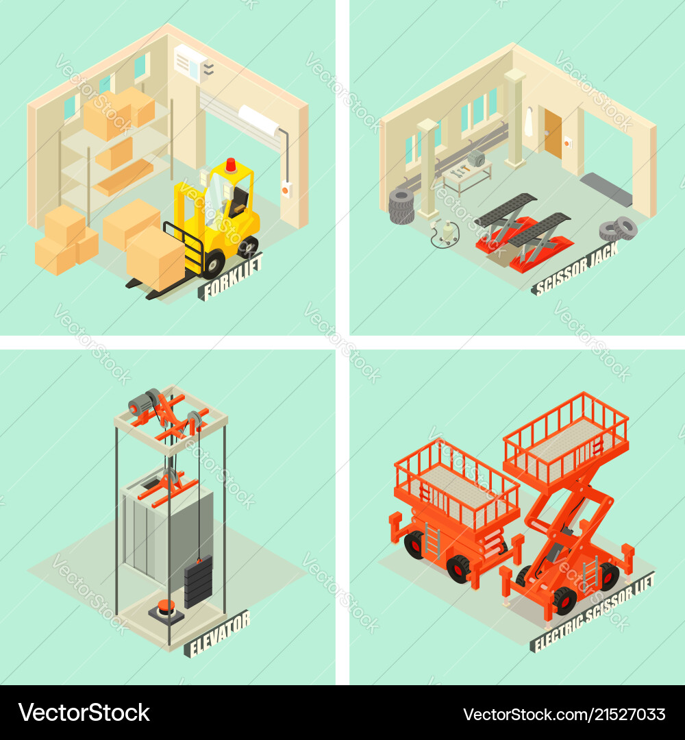 Hebemaschinen Frachtsymbole set isometric style Hebemaschinen Frachtsymbole set isometric style vektorbild