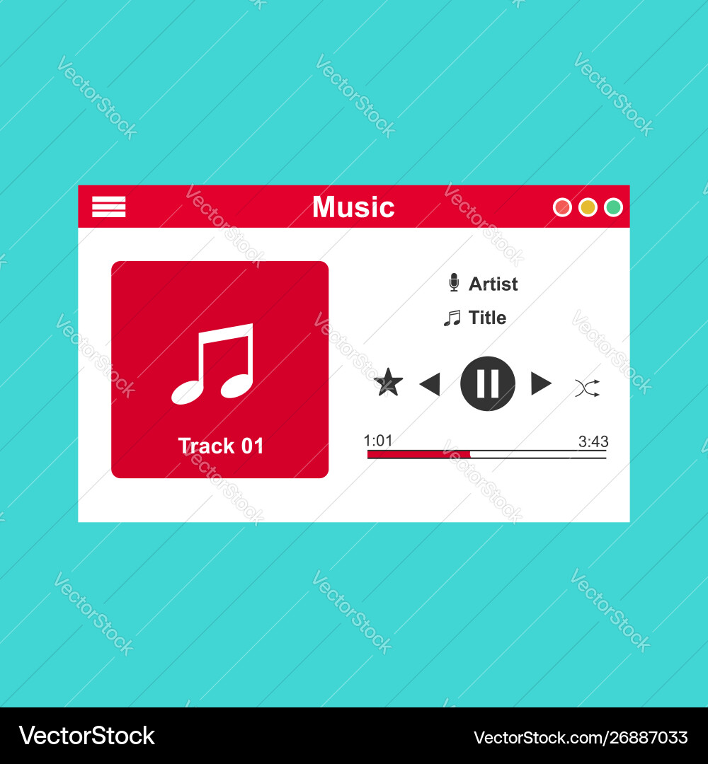 Media player application app template with flat Media player application app template with flat vector image