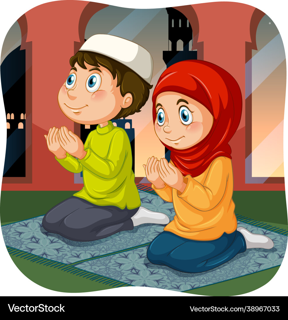 Muslimische Schwester und Bruder in beten Position Muslimische Schwester und Bruder in beten Position vektorbild