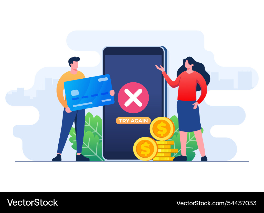 Payment error info message on smartphone screen Payment error info message on smartphone screen vector image