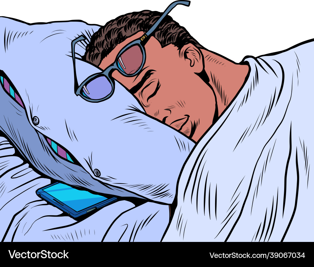 A black man is sleeping with glasses phone A black man is sleeping with glasses phone vector image