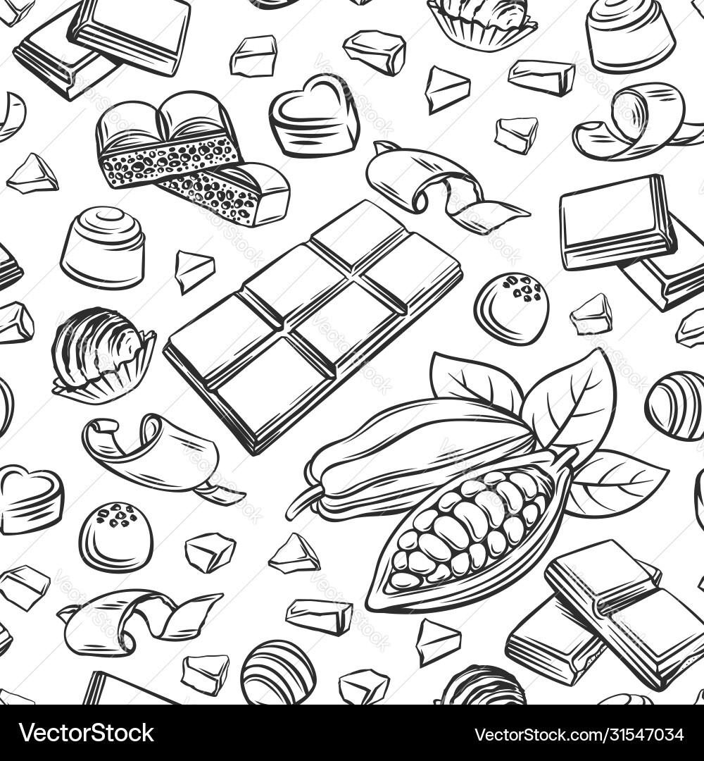Chocolate Seamless Pattern - Cocoa Beans & Bars vector image