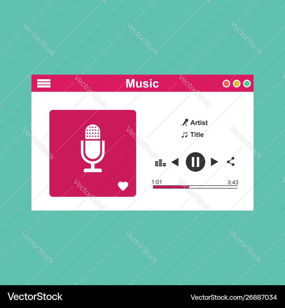 Media player application app template with flat Media player application app template with flat Vector Image