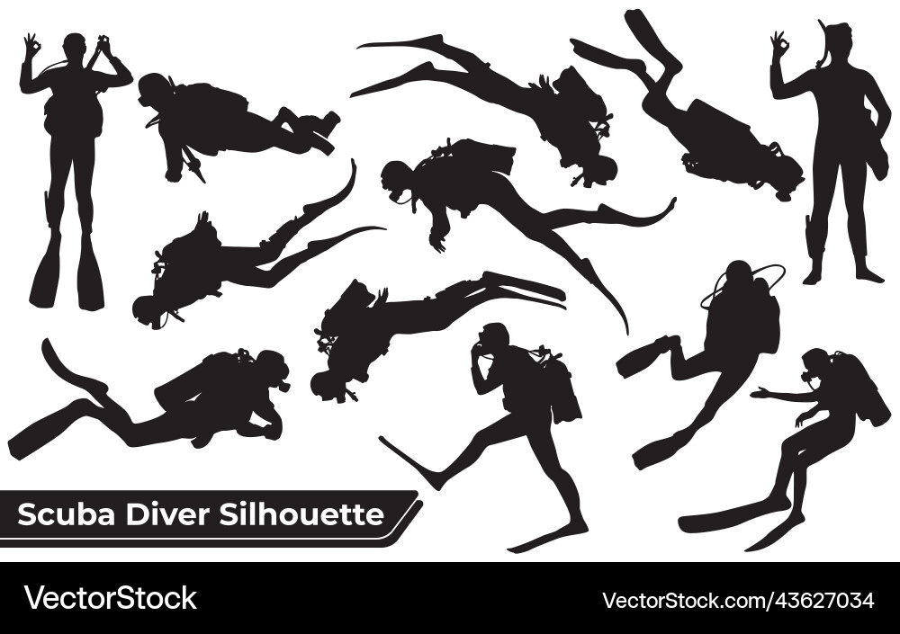 Scuba Diver Silhouettes Collection Vector Image