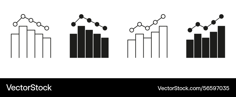 Bar and line graph solid icon set data Bar and line graph solid icon set data vector image