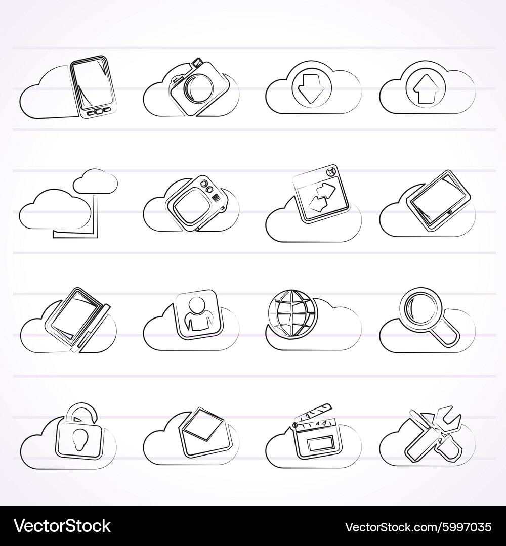 Cloud services and objects icons Vector Image
