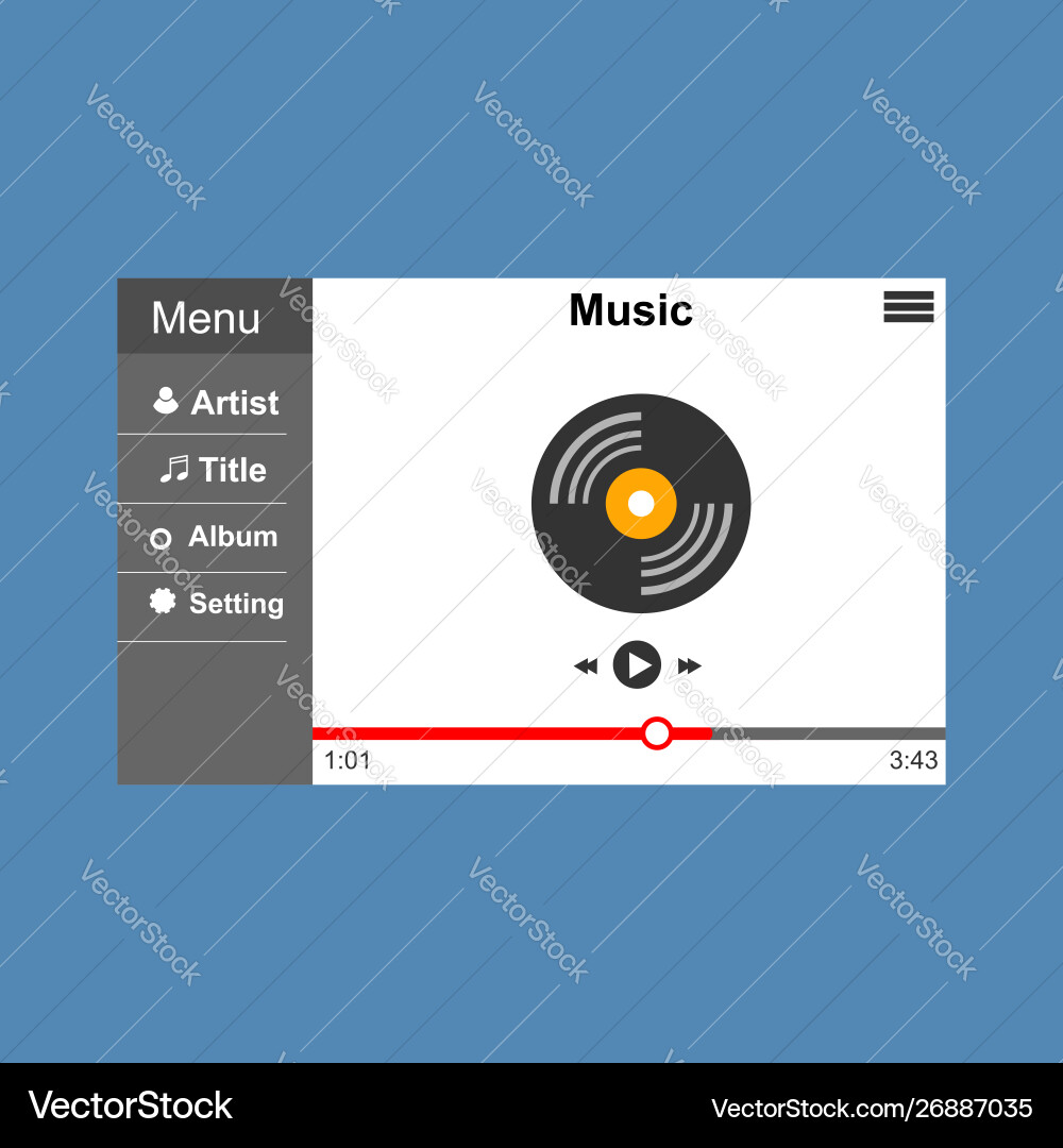 Media player application app template with flat Media player application app template with flat vector image