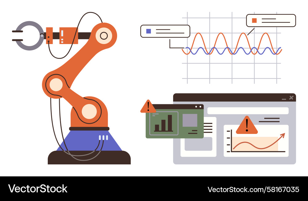 Robotic Data Analysis with Alerts Vector Image