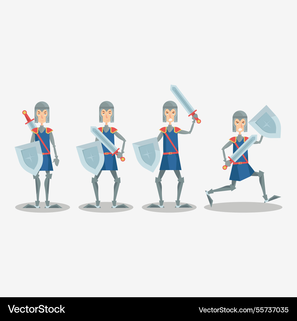 Set of character with armor in different postures Vector Image