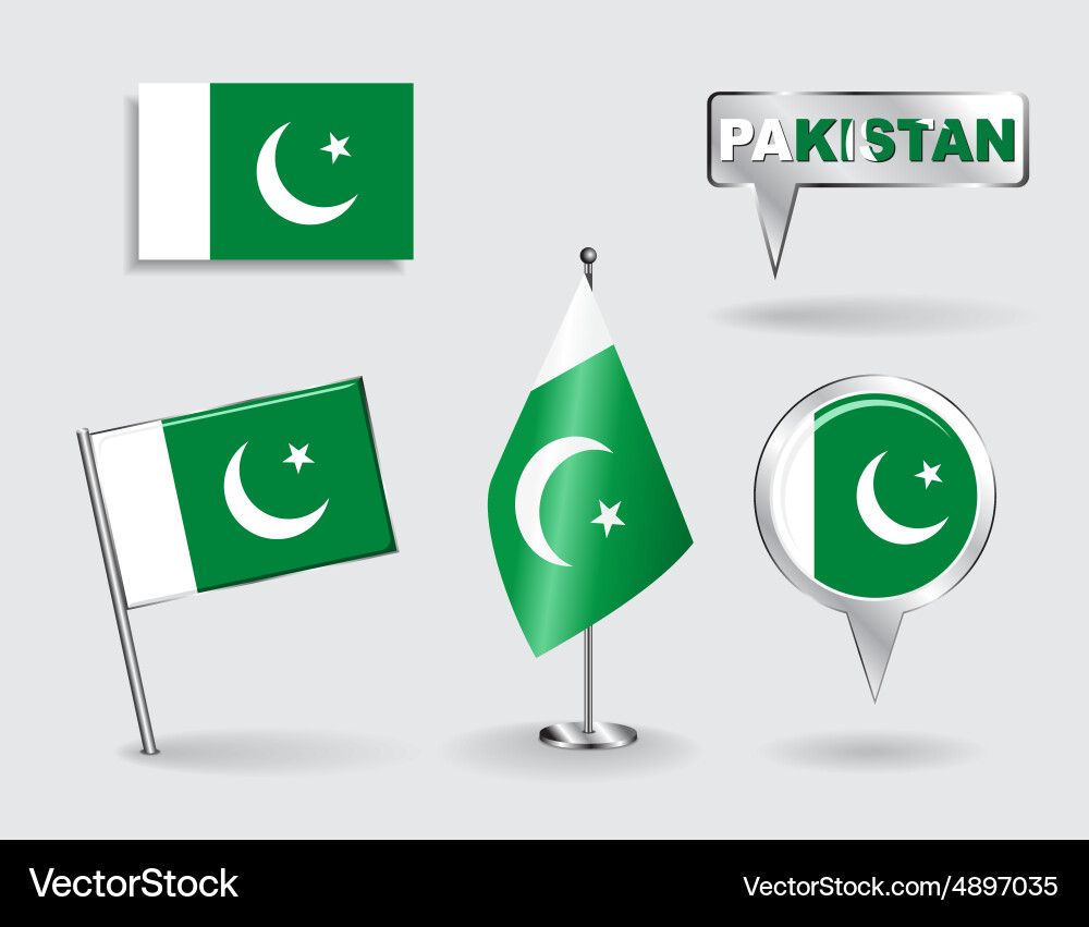 Set of pakistani pin icon and map pointer flags Vector Image