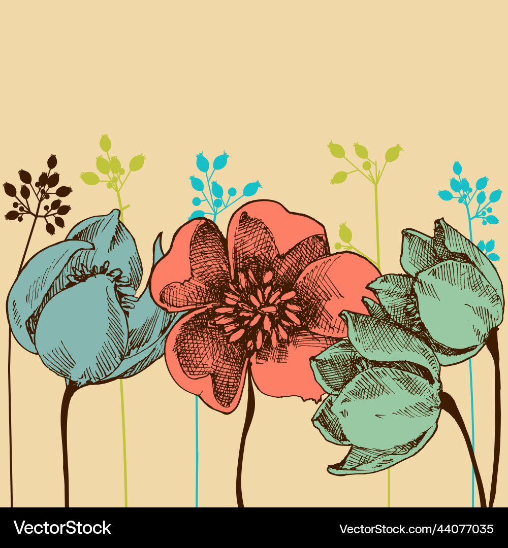 Sommerblumen in Blüte hand Zeichnung rosa blau Sommerblumen in Blüte hand Zeichnung rosa blau vektorbild