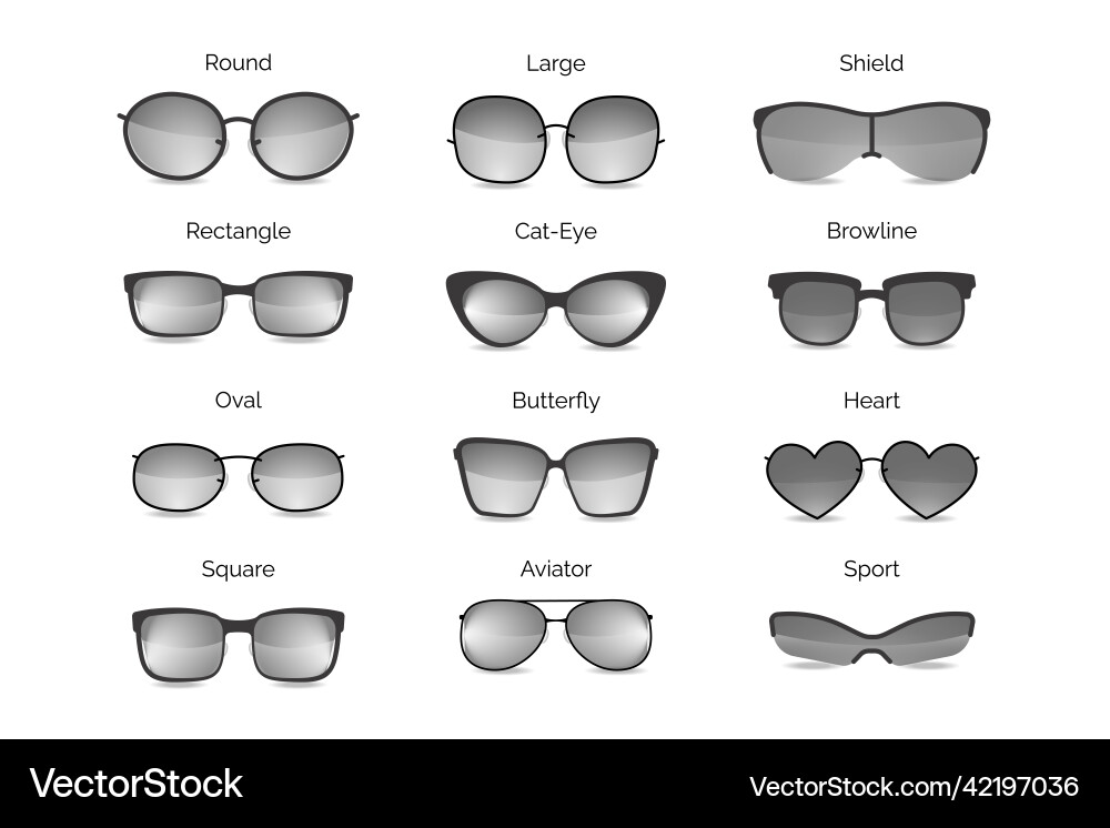 A set of different glasses with names isolated Vector Image