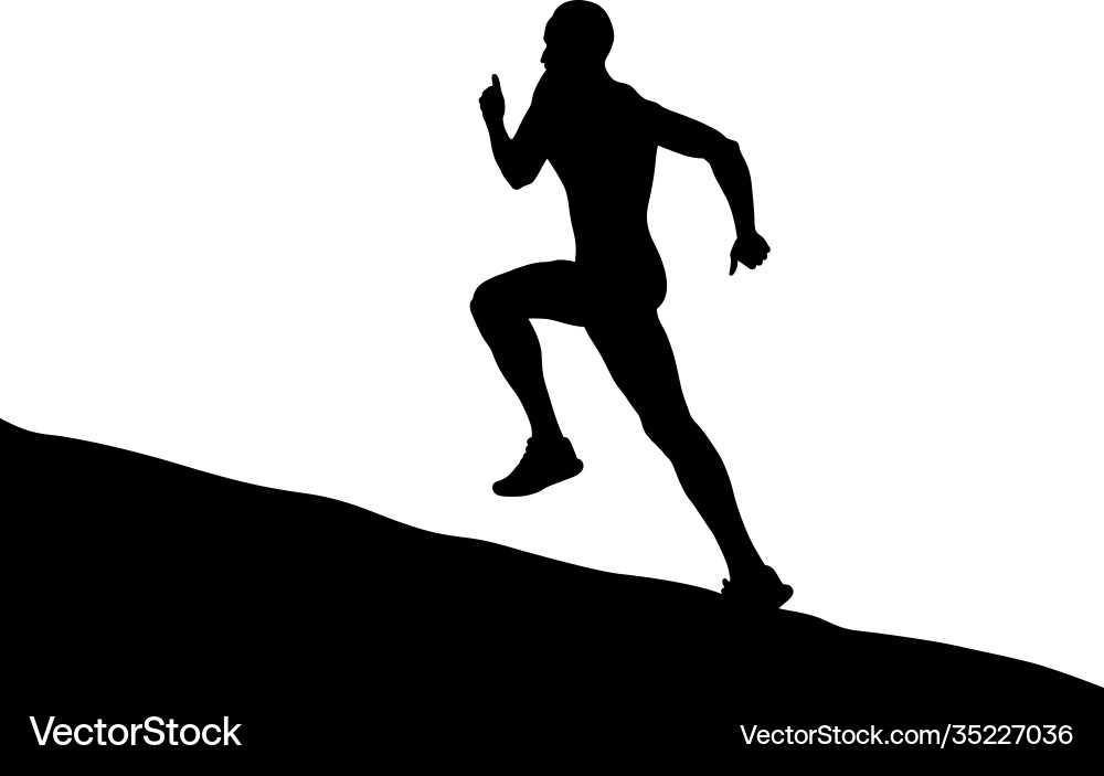 Black Silhouette Runner Climbing Hill Vector Image