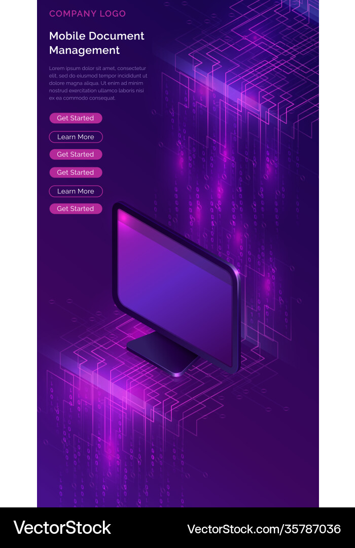 Computer with big data stream isometric banner Computer with big data stream isometric banner vector image