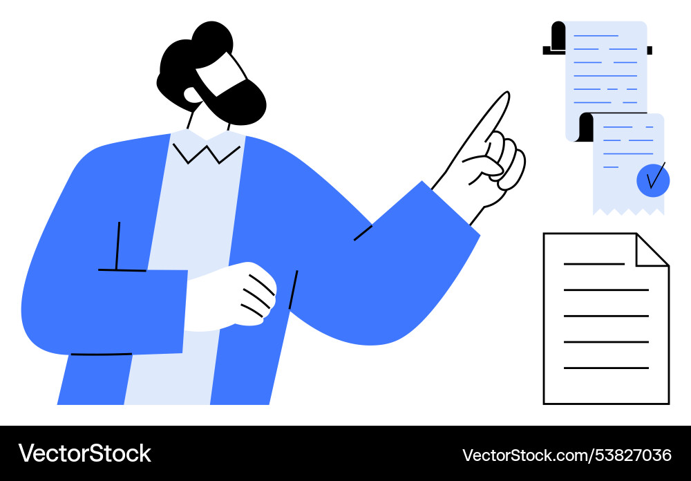 Man pointing at checklist with documents Man pointing at checklist with documents Vector Image
