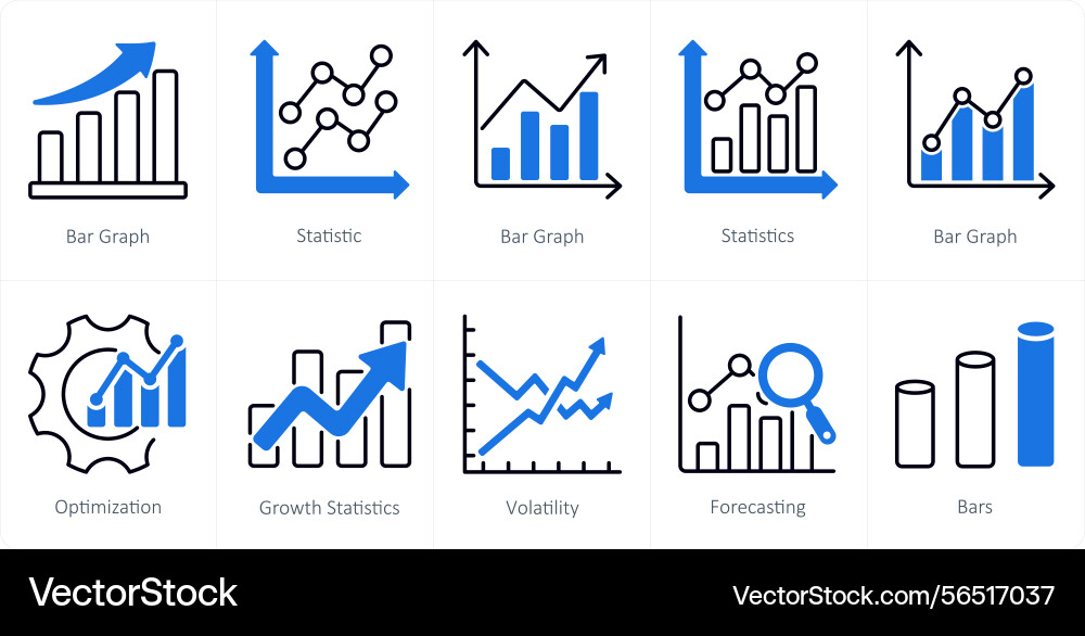 A set of 10 diagram icons as bar graph statistic Vector Image