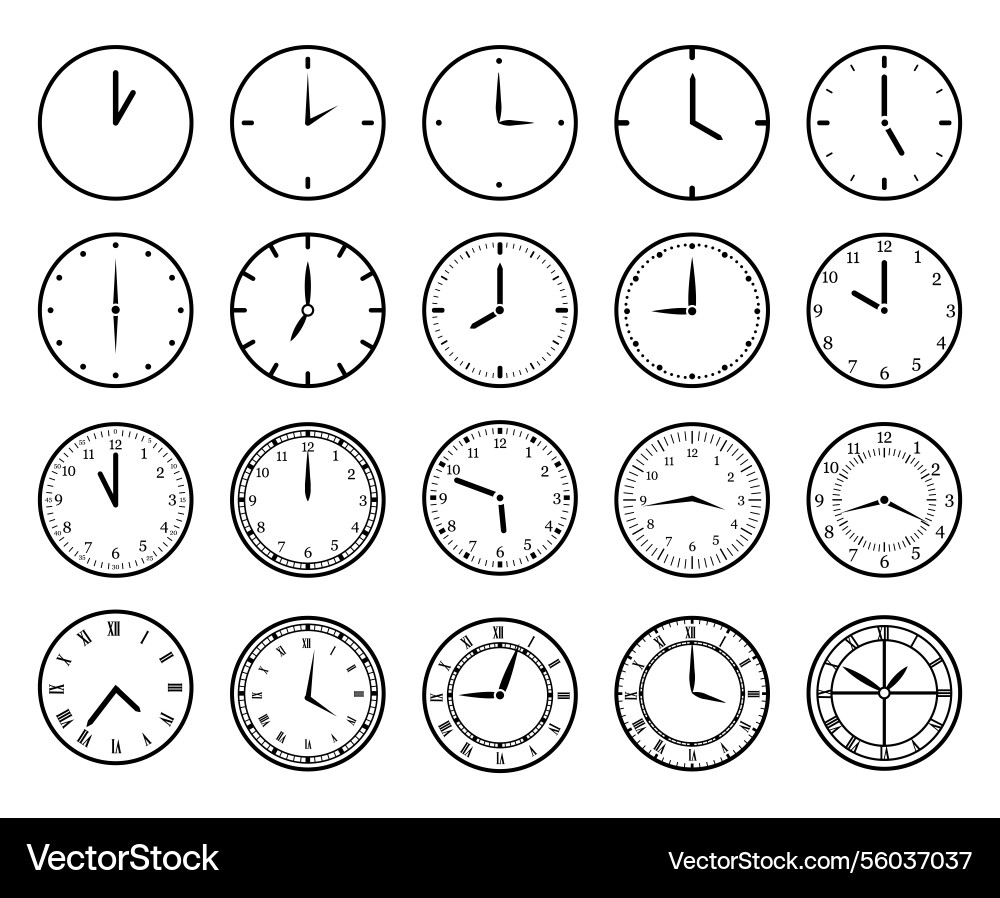 Different clocks set with and without numbers Vector Image