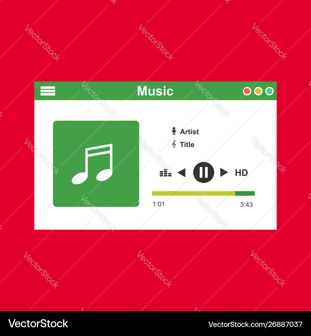 Media player application app template with flat Media player application app template with flat Vector Image