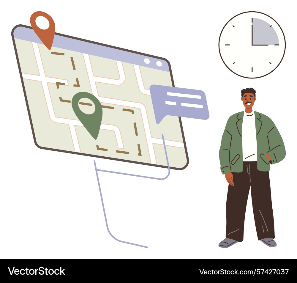 Navigation app concept with man and map screen Navigation app concept with man and map screen vector image