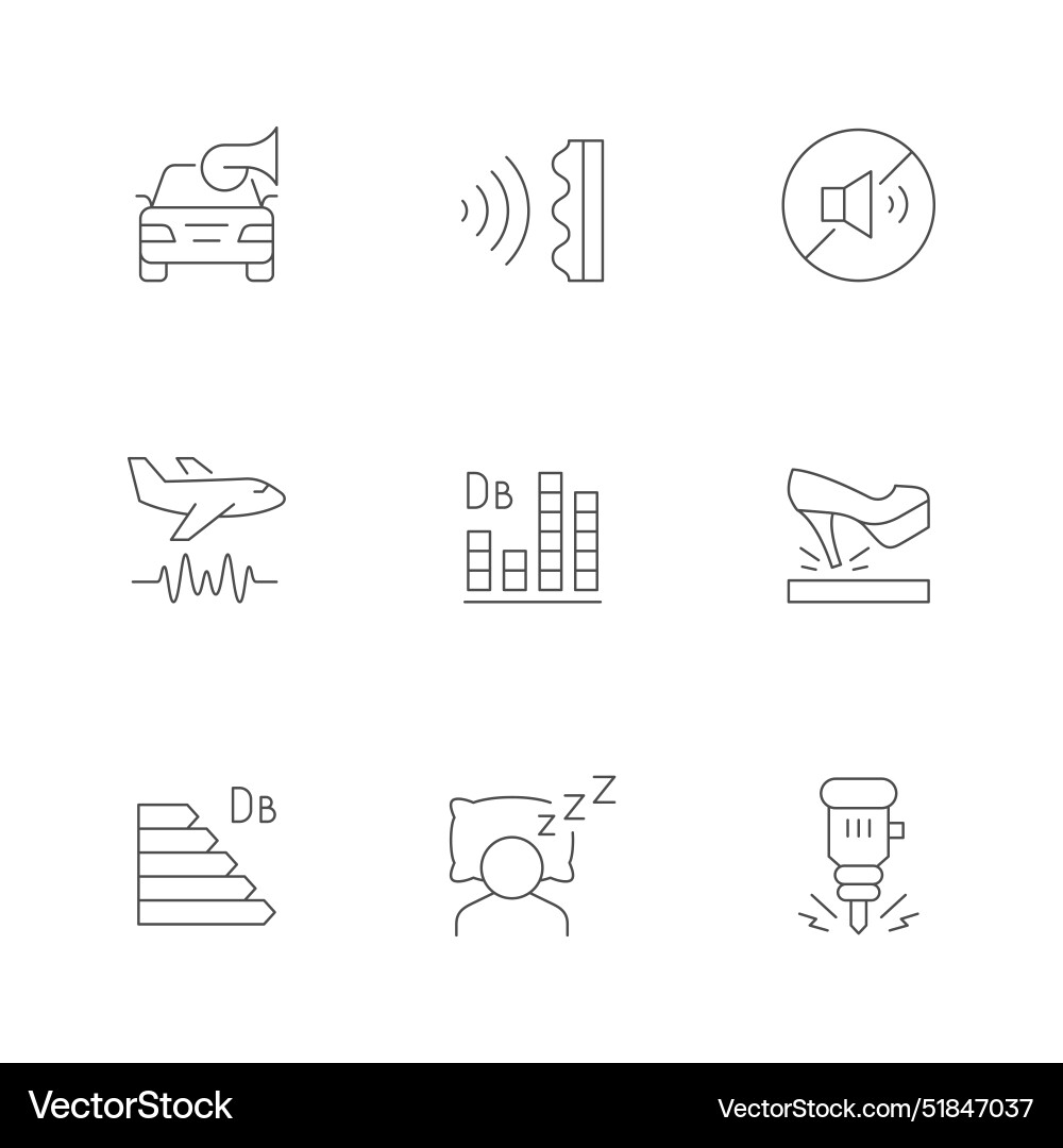 Set line icons of noise pollution Set line icons of noise pollution vector image