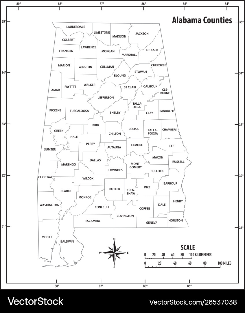 Alabama State Outline Administrative Map Vector Image Alabama State Outline Administrative Map Vector 26537038