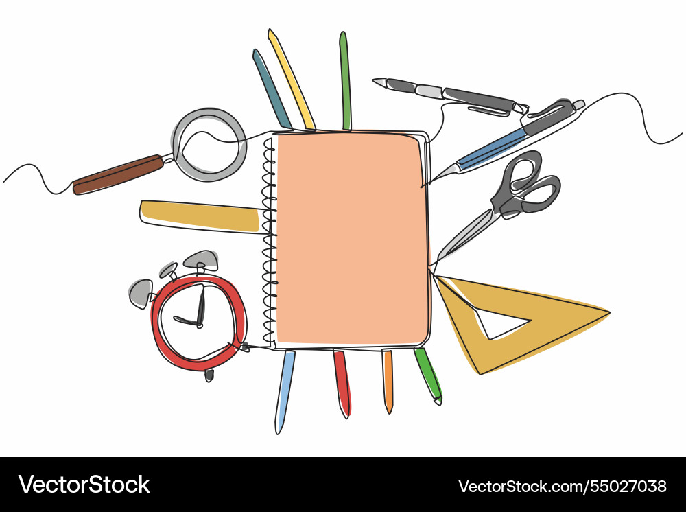 Continuous one line drawing notebook around Continuous one line drawing notebook around vector image
