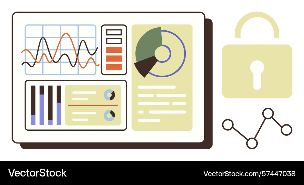 Data dashboard with analytics and cybersecurity Data dashboard with analytics and cybersecurity Vector Image