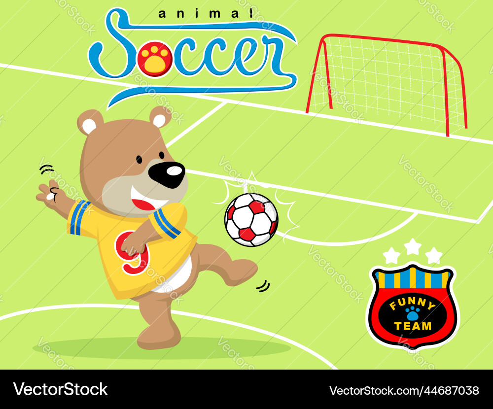 Lustiger Bär Cartoon Fußball spielen Lustiger Bär Cartoon Fußball spielen vektorbild