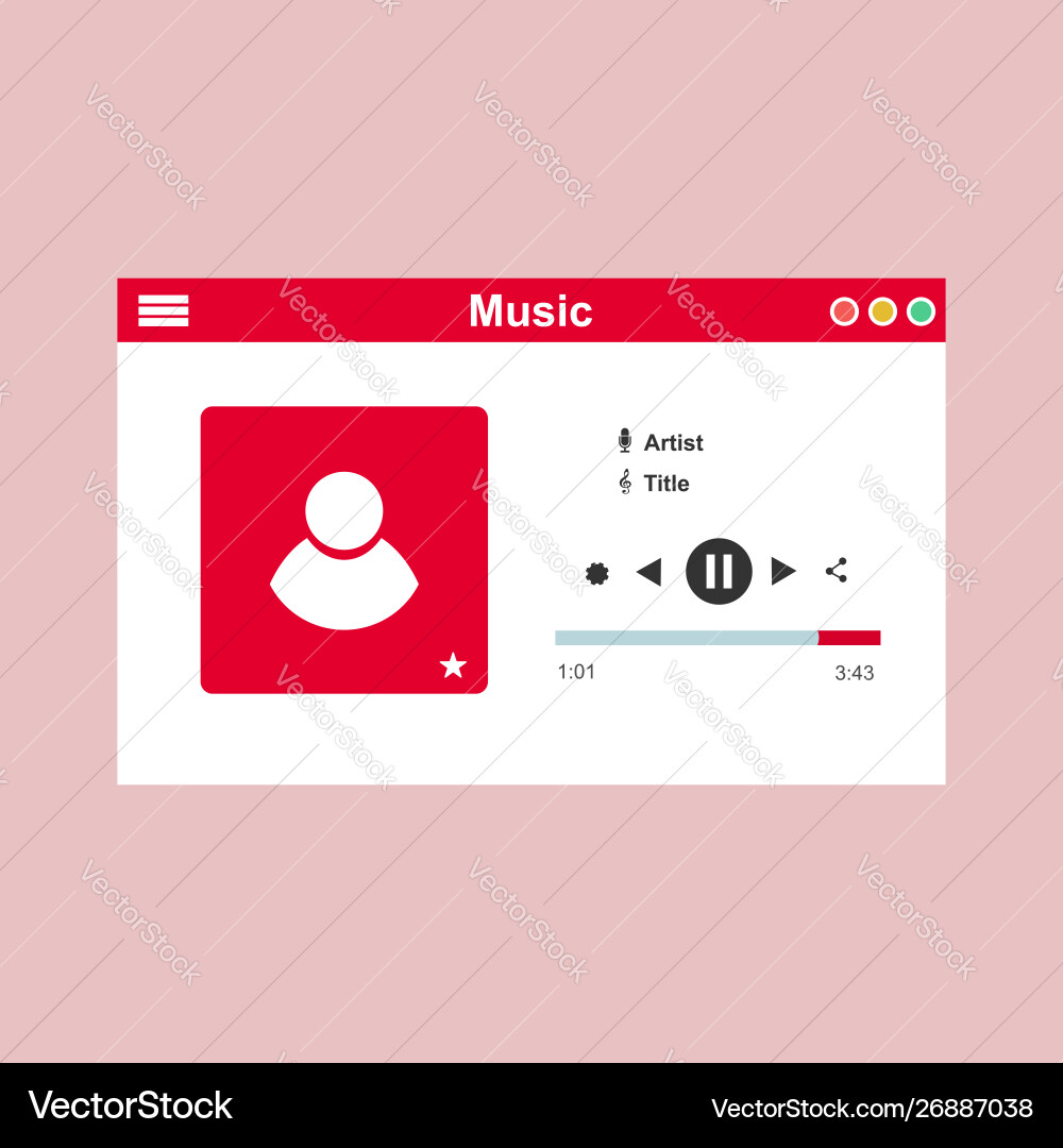 Media player application app template with flat Media player application app template with flat vector image
