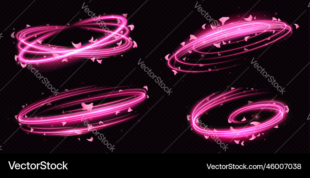 Pink motion light swirl and flying flower petals Pink motion light swirl and flying flower petals vector image