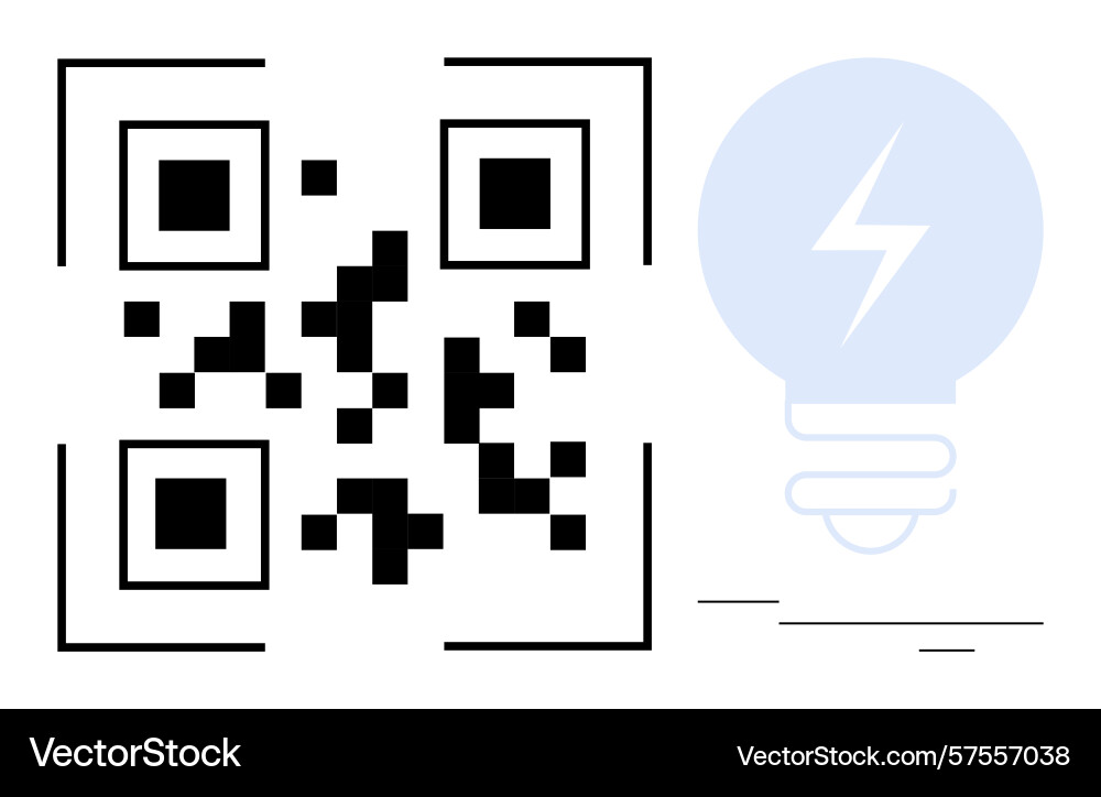 Qr code with lightning-inspired light bulb Qr code with lightning-inspired light bulb vector image
