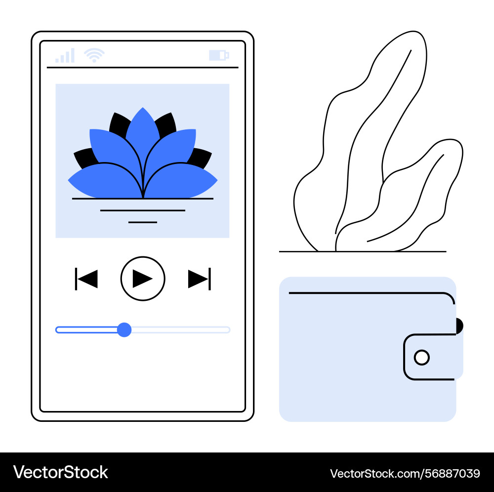 Digital audio player display with wallet Digital audio player display with wallet vector image