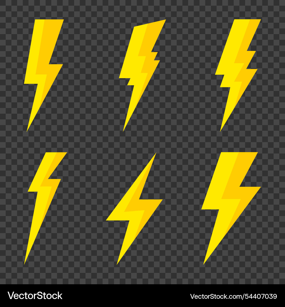 Lightning bolt icons thunder flat style Royalty Free Vector