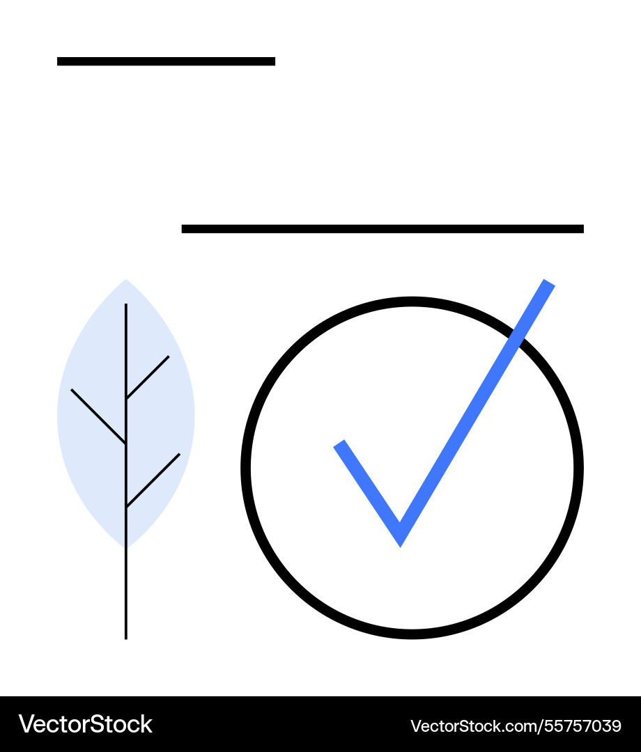 Minimalist checkmark in circle with leaf Vector Image