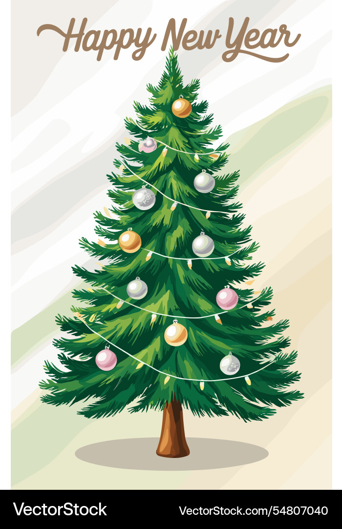 Happy new year greeting card with christmas tree Happy new year greeting card with christmas tree vector image