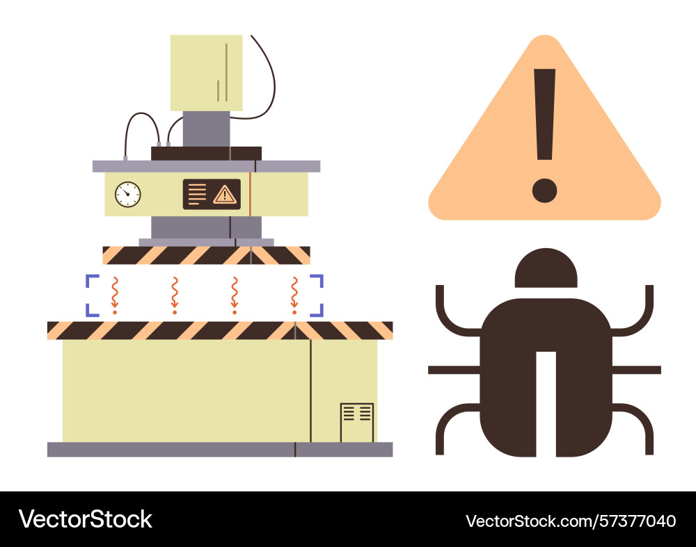 Industrial machine with warning signals and bug Vector Image