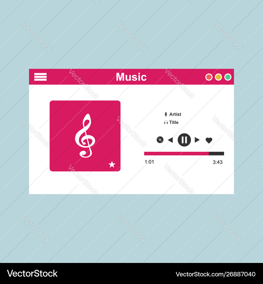 Media player application app template with flat Vector Image