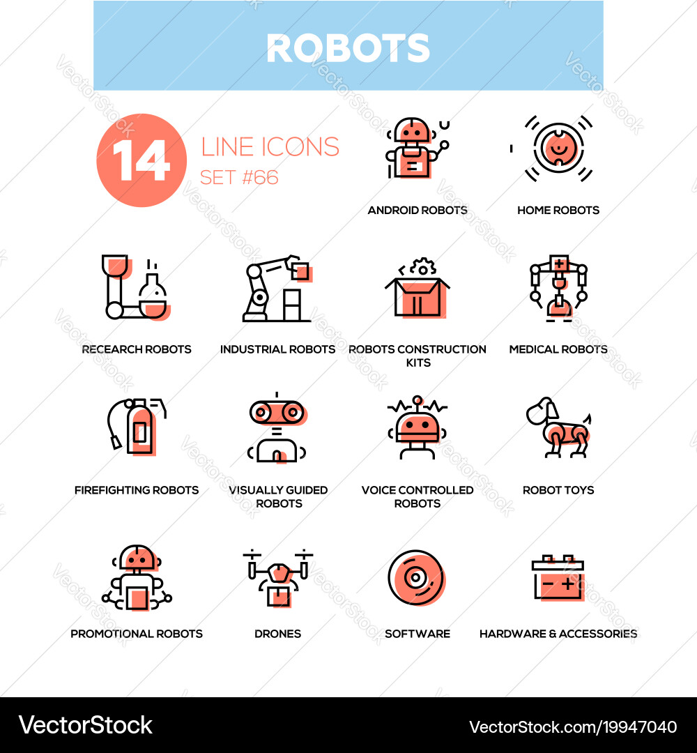 Robot Icons - Line Art Set vector image