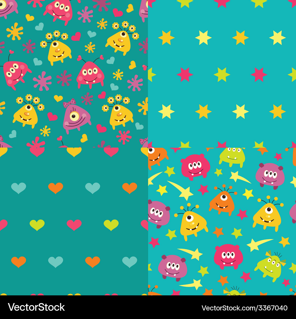Set of patterns with monsters Vector Image