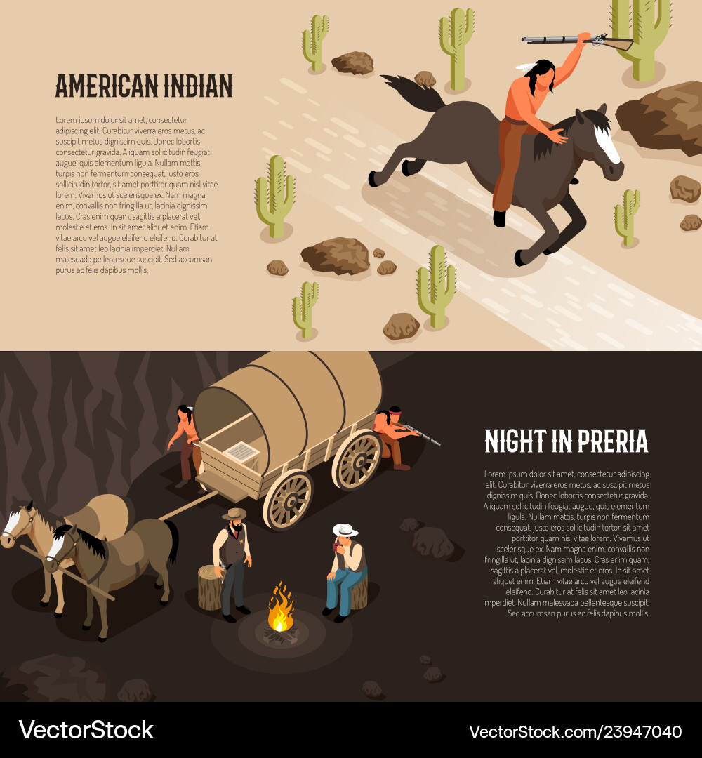 Wild West isometrische Banner Wild West isometrische Banner vektorbild
