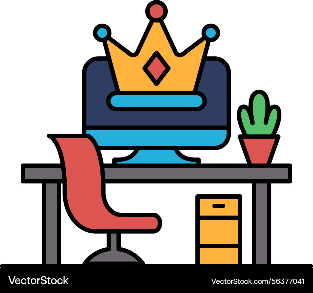 A computer monitor sits on desk with red A computer monitor sits on desk with red vector image