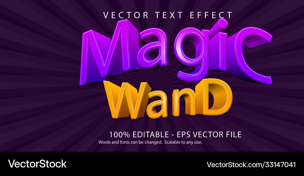 Magic wand text game style editable effect Magic wand text game style editable effect Vector Image