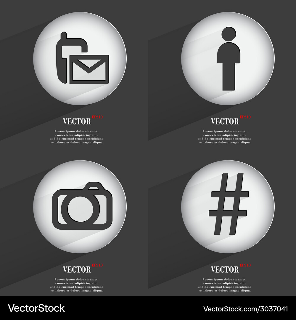 Set of 4 flat buttons icons with shadows Vector Image