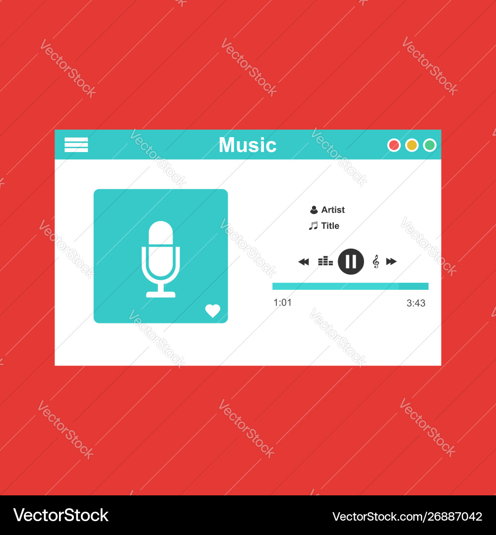 Media player application app template with flat Media player application app template with flat vector image