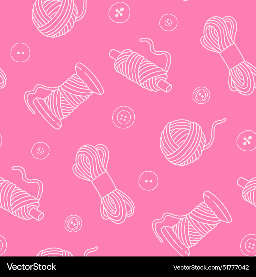 Outline buttons threads yarn seamless pattern Outline buttons threads yarn seamless pattern vector image