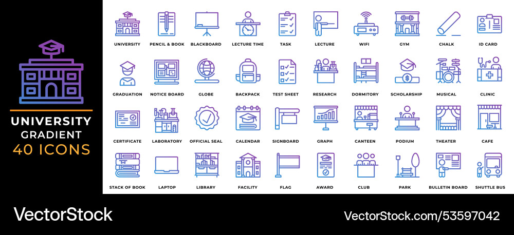 Set university gradient icon editable outline Set university gradient icon editable outline Vector Image