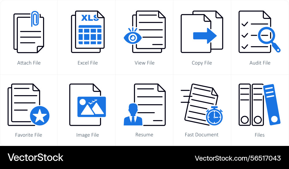 A set of 10 files icons as attach file excel vector image