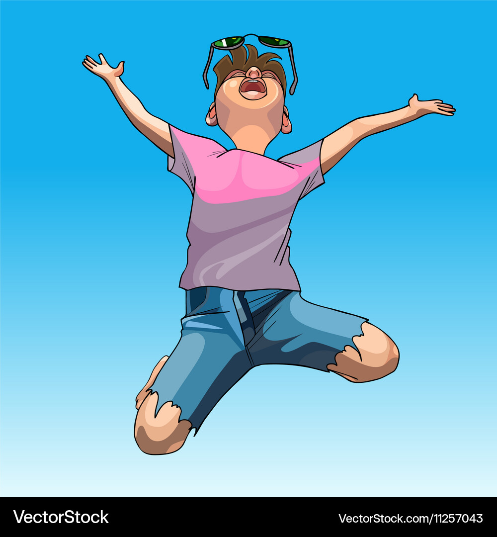 Cartoon funny guy enthusiastically jumps – Royalty-Free Vector | VectorStock, image size:1000x1080