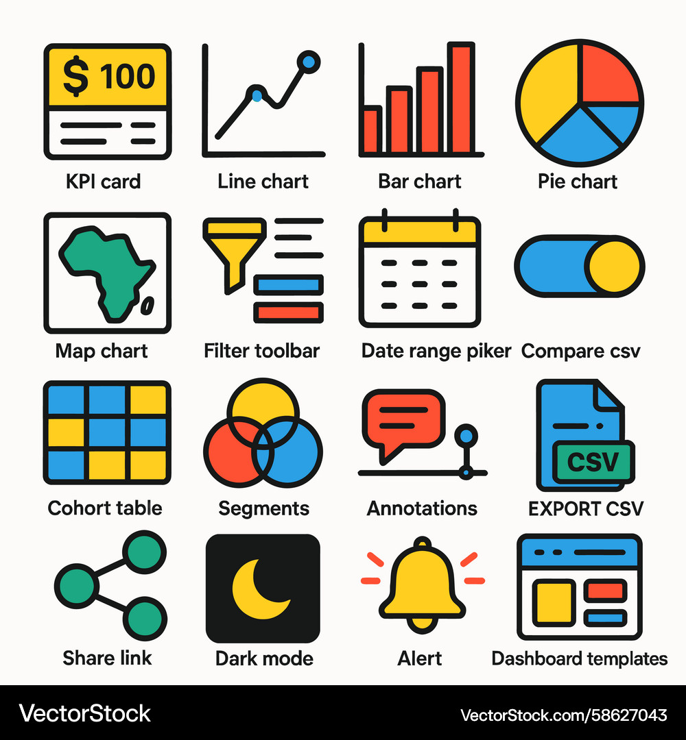Data charts icons dashboard set Vector Image